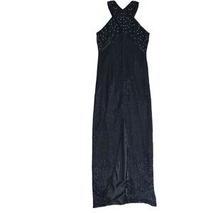 Night Vogue Women’s Size Medium Vintage Beaded Maxi Gown‎ Black Sleeveless